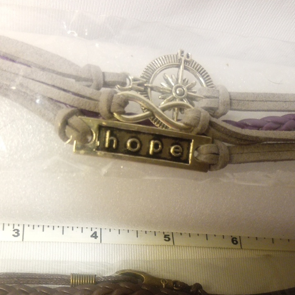Hope Charm Bracelet in Purple and Gray